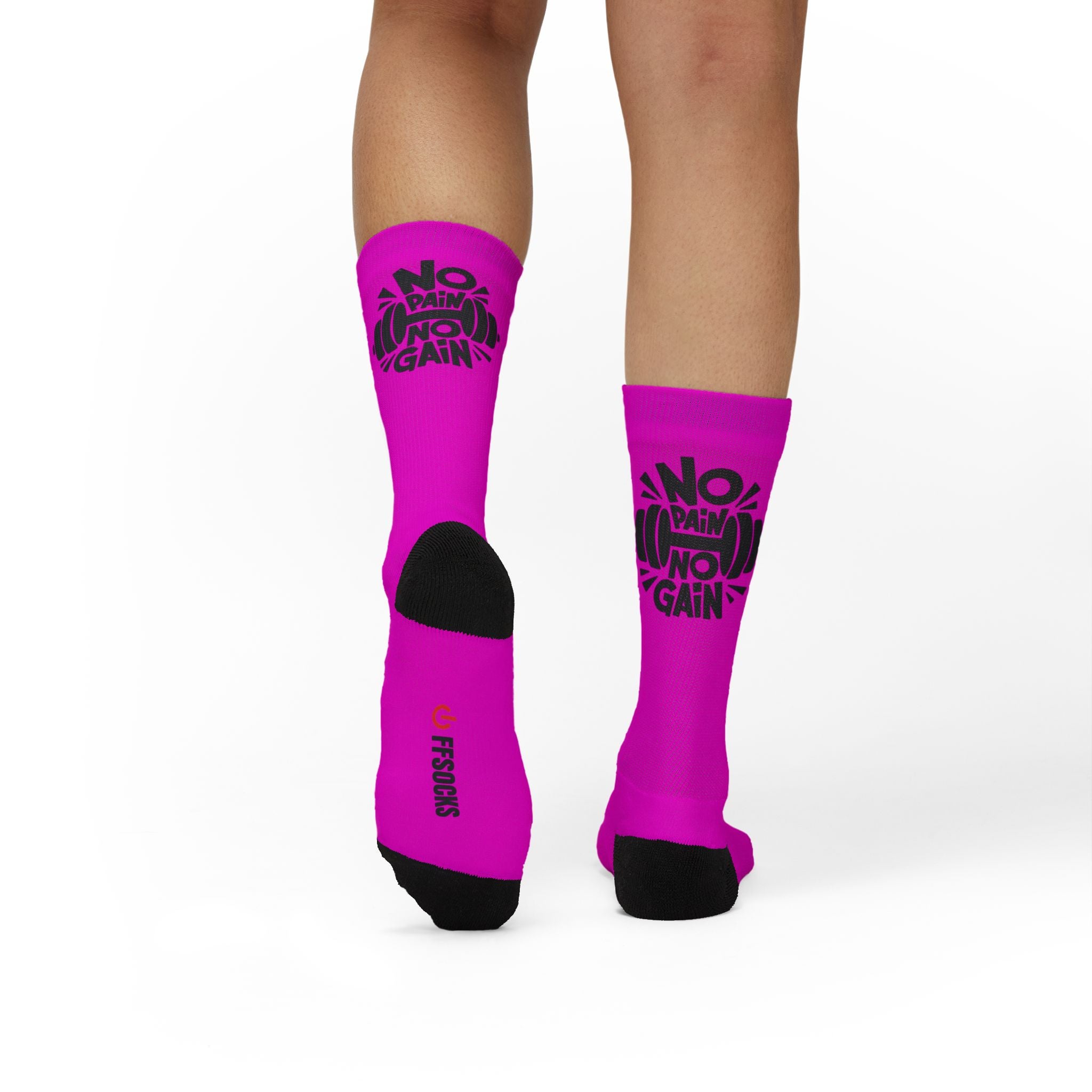 OFFSOCKS Crew Socks – "NO PAIN NO GAIN" Pink | Gym & Fitness Socken